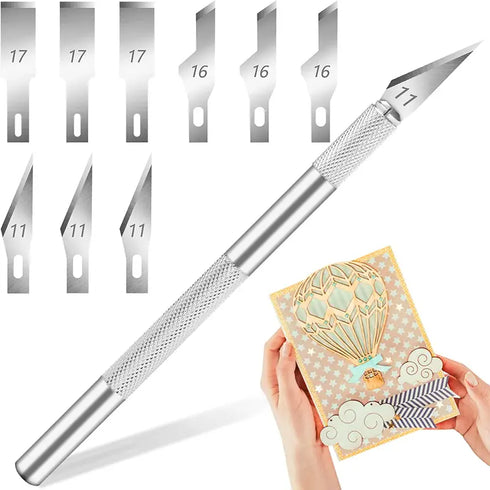 9pc Exacto Knife with extra blades - silver